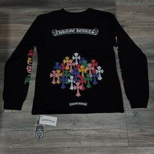 Chrome Hearts Black Tee with Pink and Blue Floral Accent